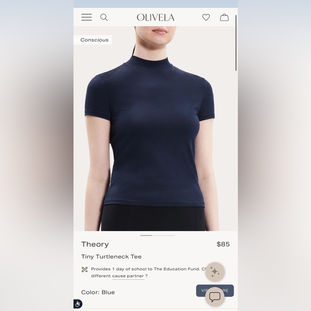 Theory tiny tee Classic Navy Women's mock neck Petite